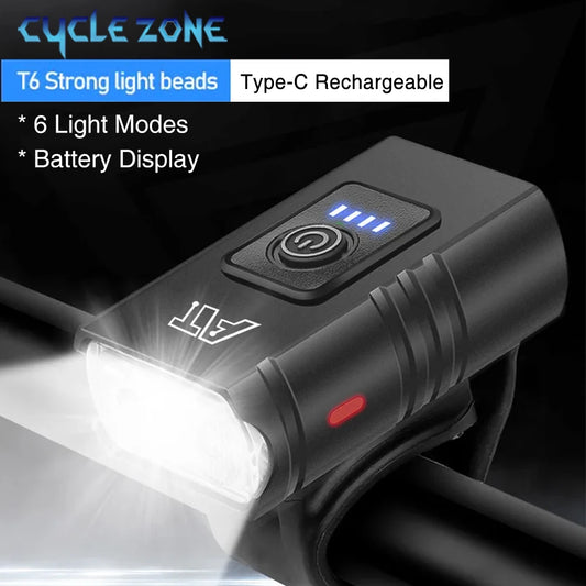 BK02 Bike Light USB Rechargeable T6 LED Bicycle Lights 6 Modes MTB Flashlight Bicycle Headlight for Cycling Bicycle Front Lamp