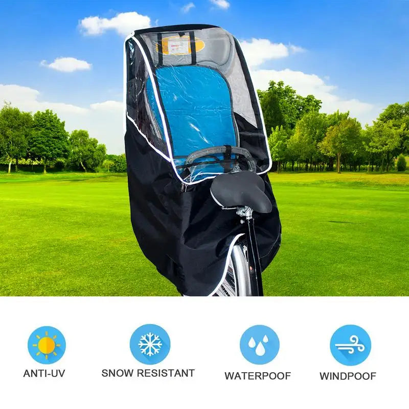 Bicycle Child Seat Canopy Cover Waterproof Bike Child Seat Rain Canopy Bicycle Rain Cover with Transparent Window Universal Pad