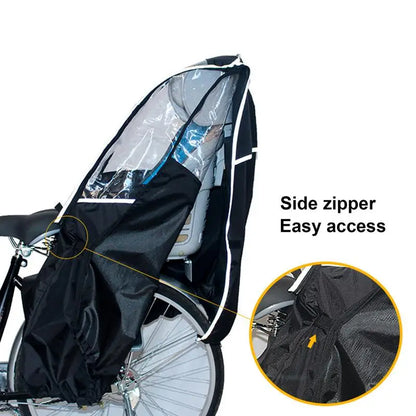 Bicycle Child Seat Canopy Cover Waterproof Bike Child Seat Rain Canopy Bicycle Rain Cover with Transparent Window Universal Pad