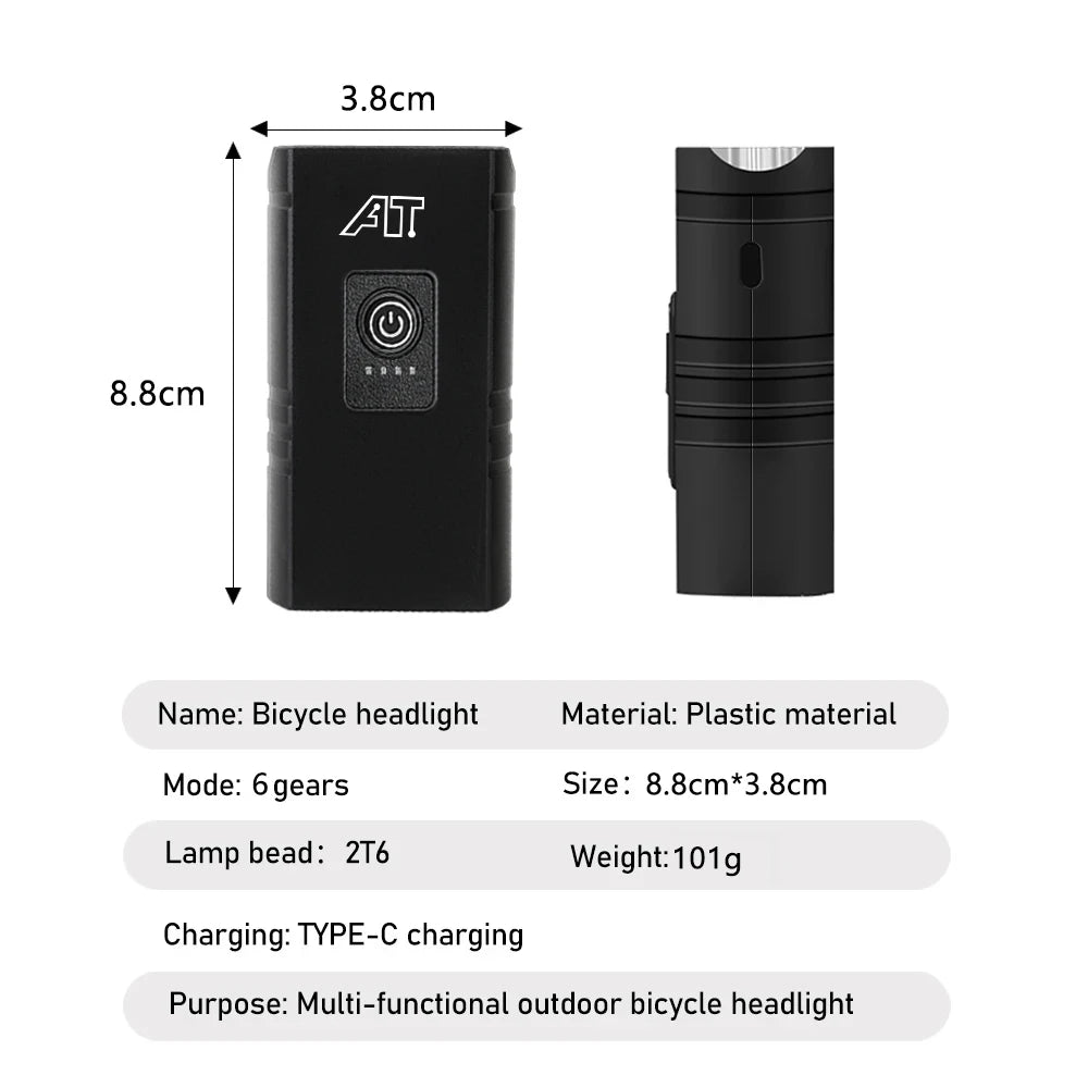 BK02 Bike Light USB Rechargeable T6 LED Bicycle Lights 6 Modes MTB Flashlight Bicycle Headlight for Cycling Bicycle Front Lamp