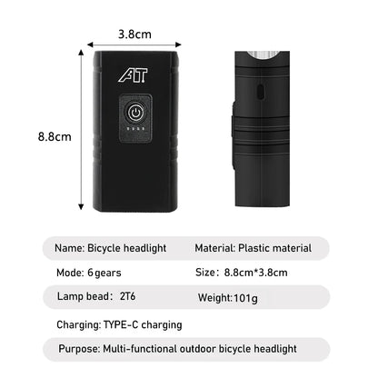 BK02 Bike Light USB Rechargeable T6 LED Bicycle Lights 6 Modes MTB Flashlight Bicycle Headlight for Cycling Bicycle Front Lamp
